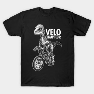 Cute Velociraptor Dinosaur Riding Bicycle Gift For Cyclist T-Shirt